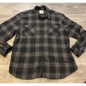 RUFF HEWN Men’s Flannel Shirt Black Grey Plaid Long Sleeve Button Front Size XL